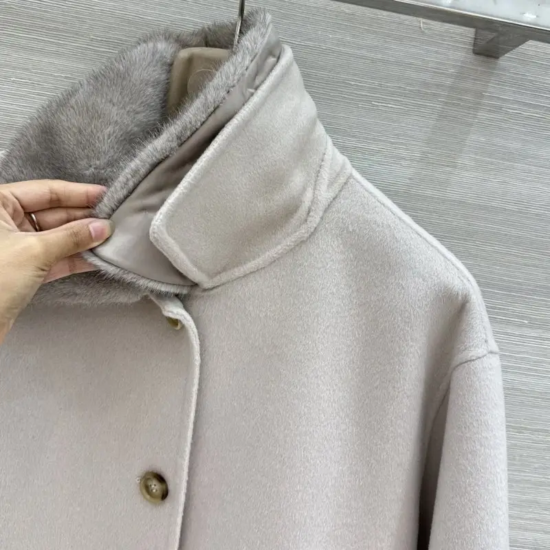 Loro Piana Кашемировое женское пальто с норковым мехом — Фото 4