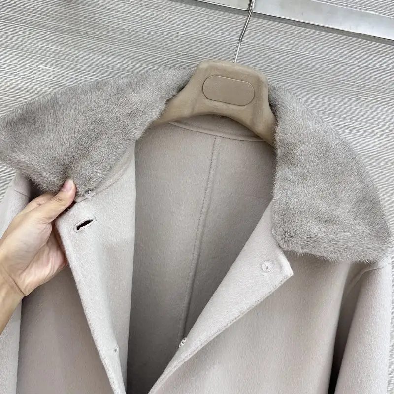 Loro Piana Кашемировое женское пальто с норковым мехом — Фото 5