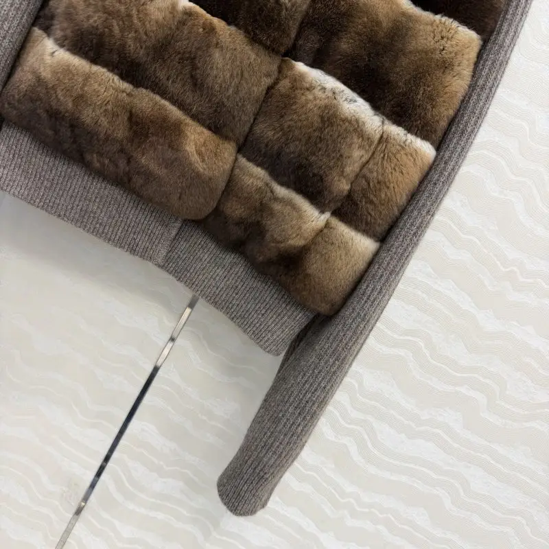 Loro Piana Куртка кашемировая женская с мехом кролика рекс — Фото 5