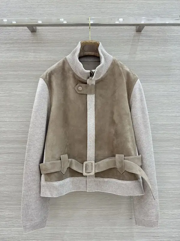Loro Piana — Куртка из замши и кашемира в стиле пэчворк женская