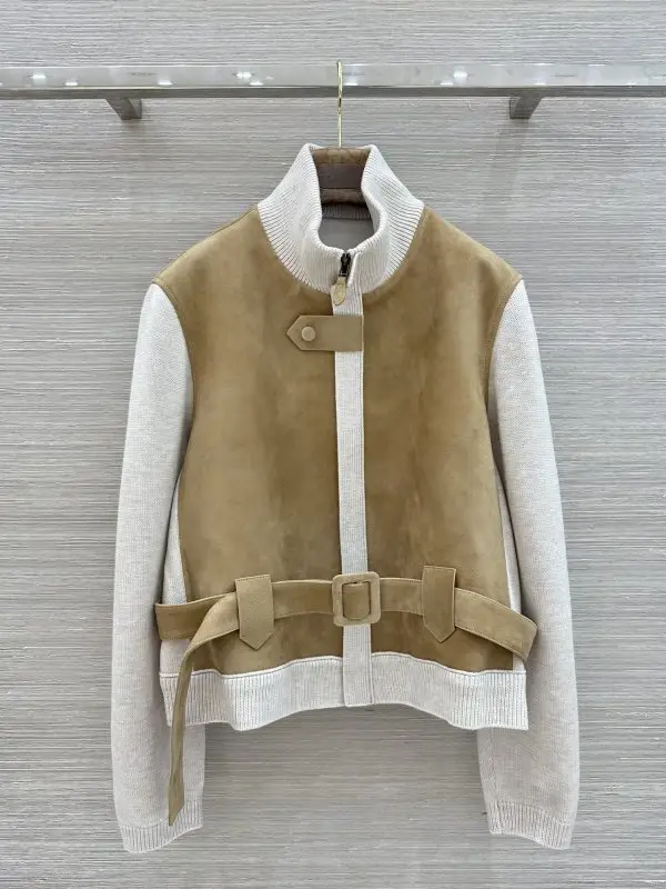 Loro Piana — Куртка из замши и кашемира в стиле пэчворк женская
