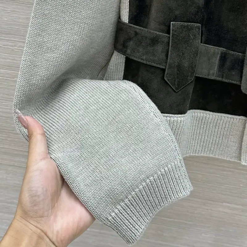 Loro Piana Куртка из замши и кашемира в стиле пэчворк женская — Фото 5