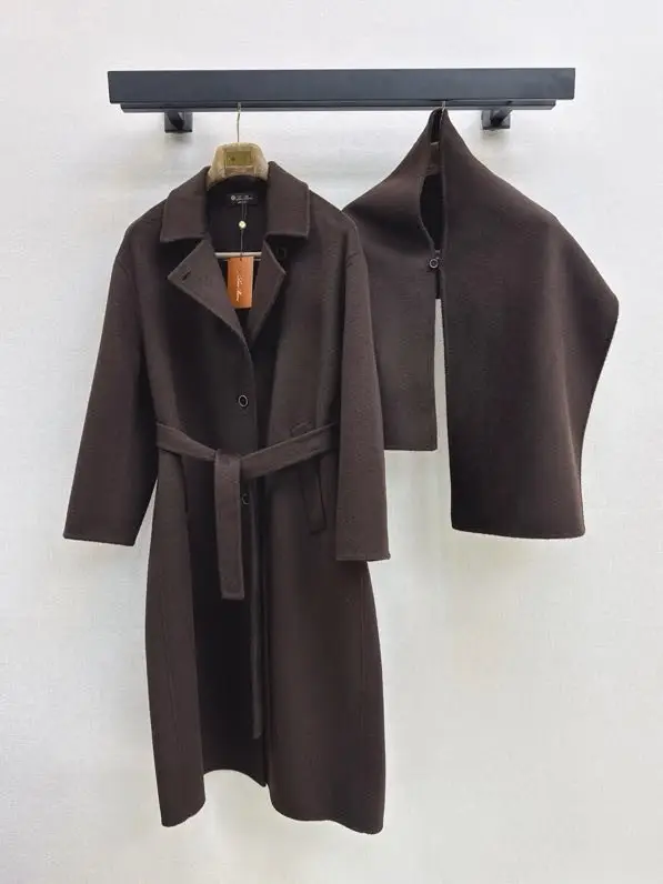 Loro Piana — Довге пальто з вовни з двостороннім коміром і знімною шаллю