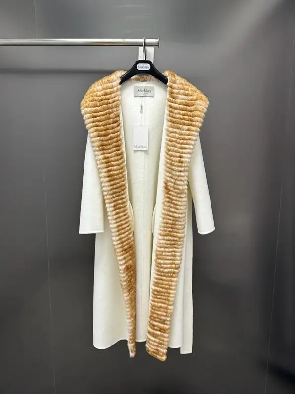 Max Mara Двостороннє кашемірове пальто з коміром з кролячого хутра — Фото 2
