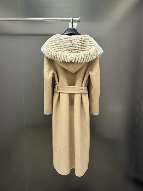 Max Mara Двостороннє кашемірове пальто з коміром з кролячого хутра — Фото 3