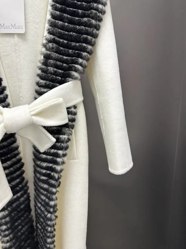 Max Mara Двостороннє кашемірове пальто з коміром з кролячого хутра — Фото 3