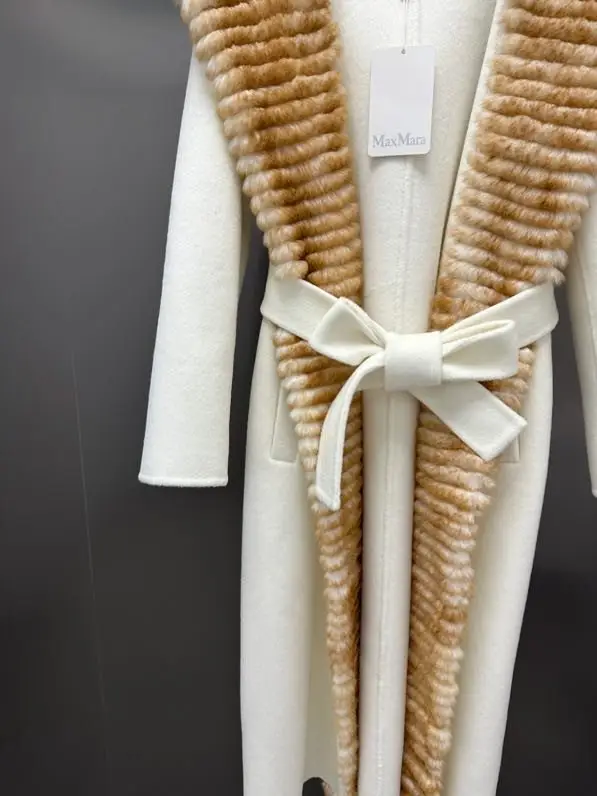 Max Mara Двостороннє кашемірове пальто з коміром з кролячого хутра — Фото 3
