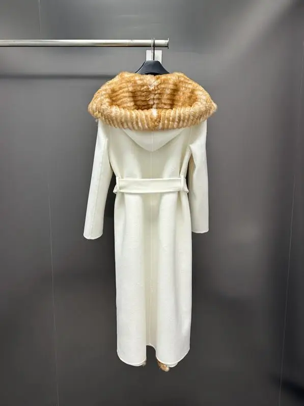 Max Mara Двостороннє кашемірове пальто з коміром з кролячого хутра — Фото 5