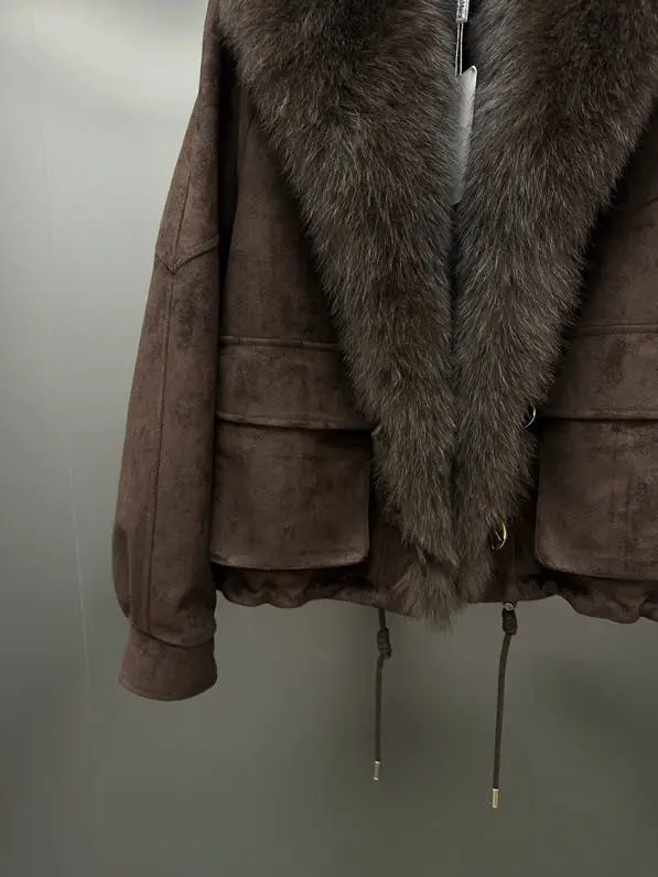 Max Mara Куртка замшева з лисячим хутром — Фото 2
