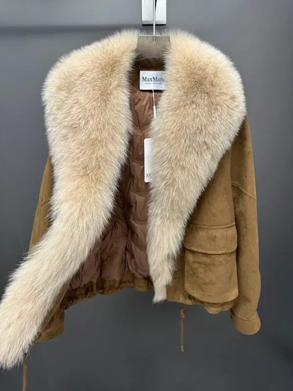 Max Mara Куртка замшева з лисячим хутром — Фото 3