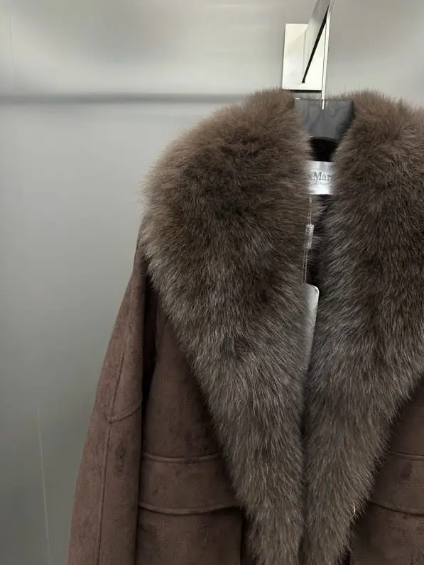 Max Mara Куртка замшева з лисячим хутром — Фото 3