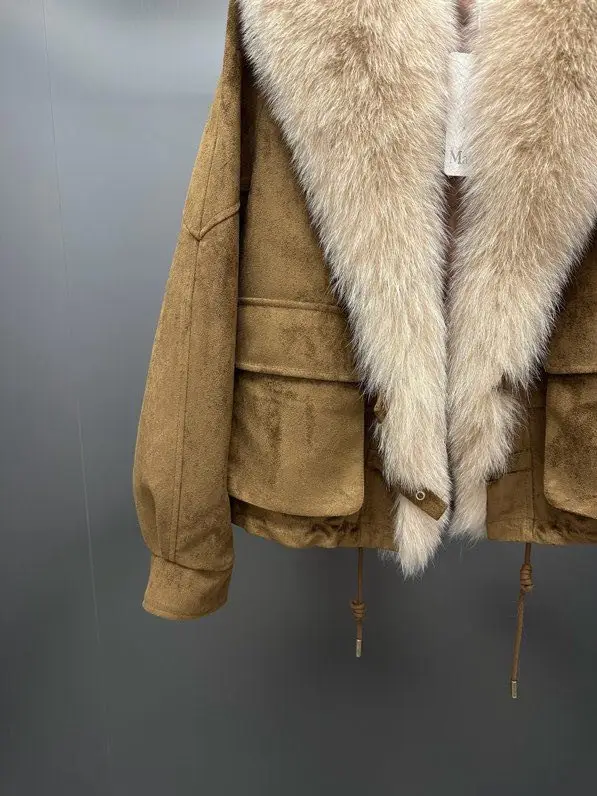 Max Mara Куртка замшева з лисячим хутром — Фото 4