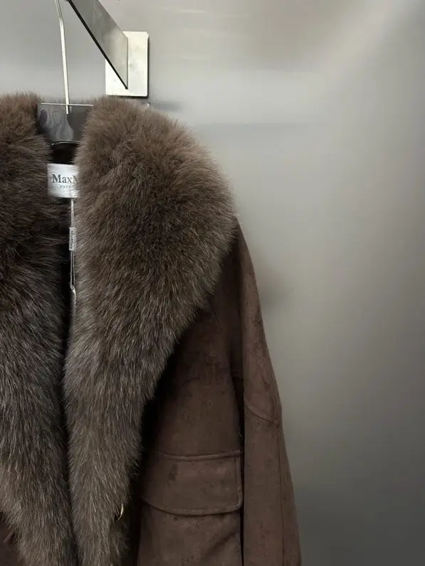 Max Mara Куртка замшева з лисячим хутром — Фото 4