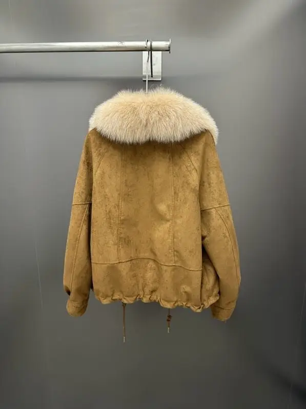 Max Mara Куртка замшева з лисячим хутром — Фото 5