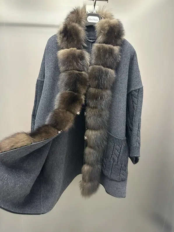 Max Mara Вязаная шерстяная куртка с лисьим мехом — Фото 2