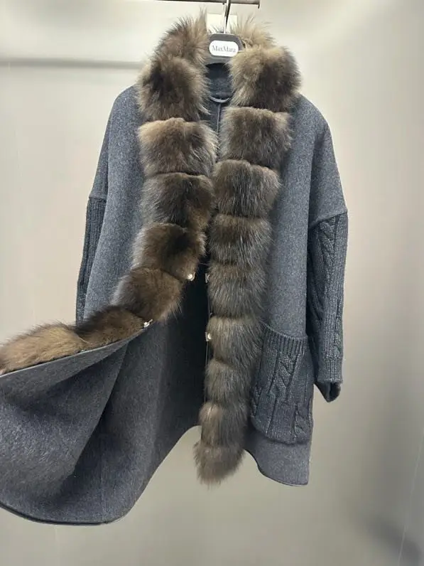 Max Mara Вязаная шерстяная куртка с лисьим мехом — Фото 3