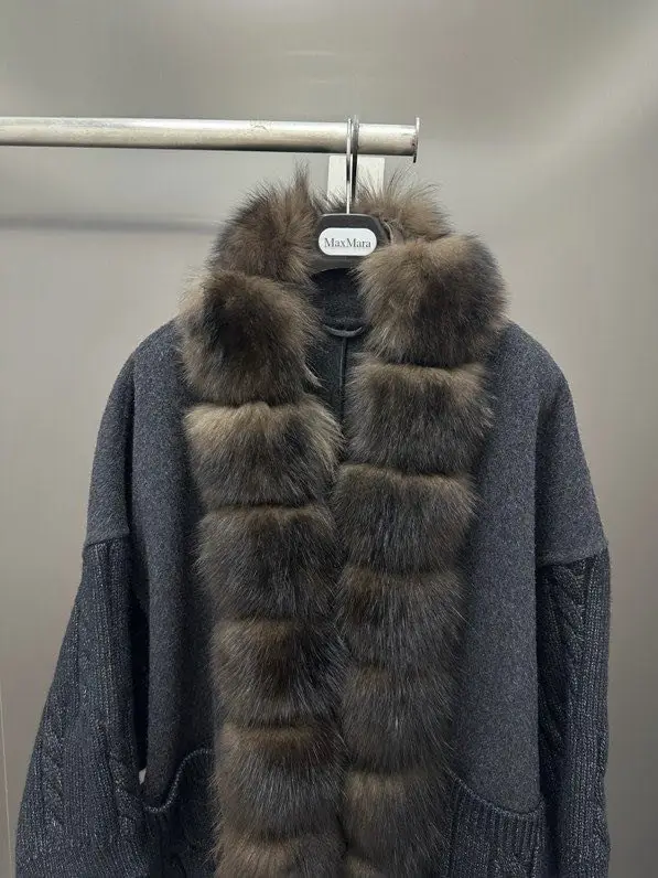 Max Mara Вязаная шерстяная куртка с лисьим мехом — Фото 5