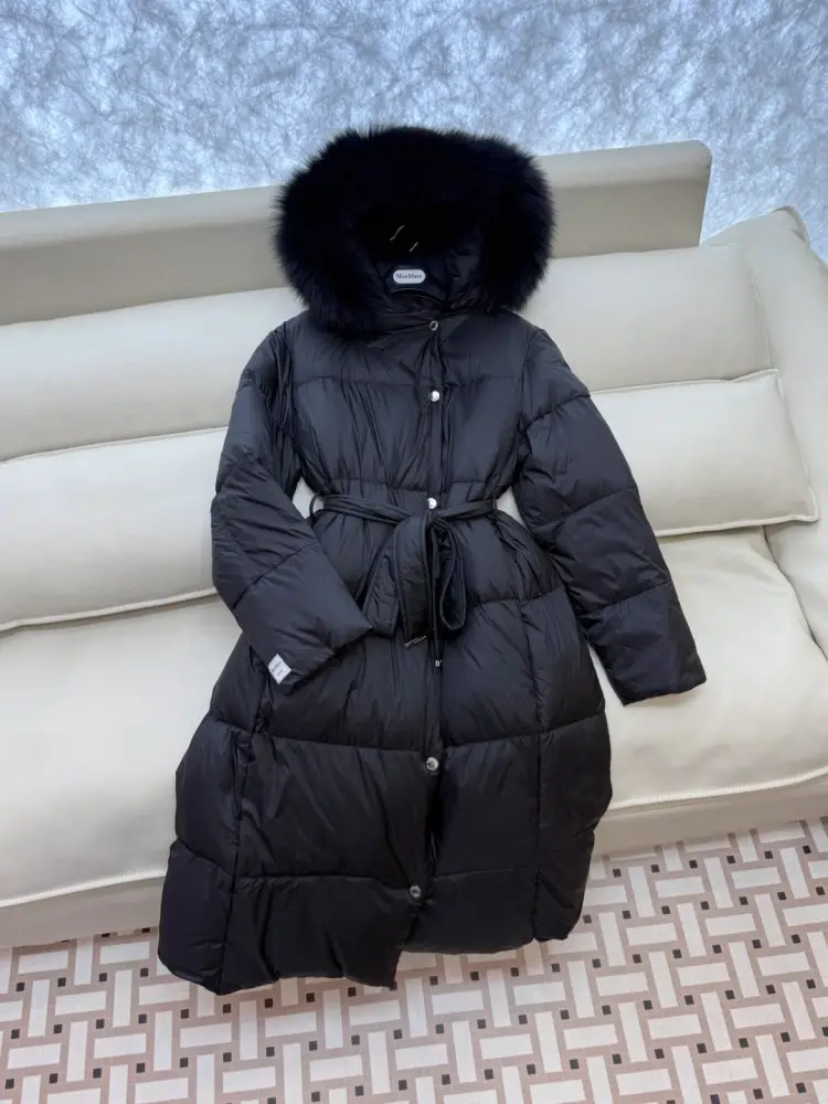 Max Mara Довга куртка пуховик з коміром з лисячого хутра — Фото 3