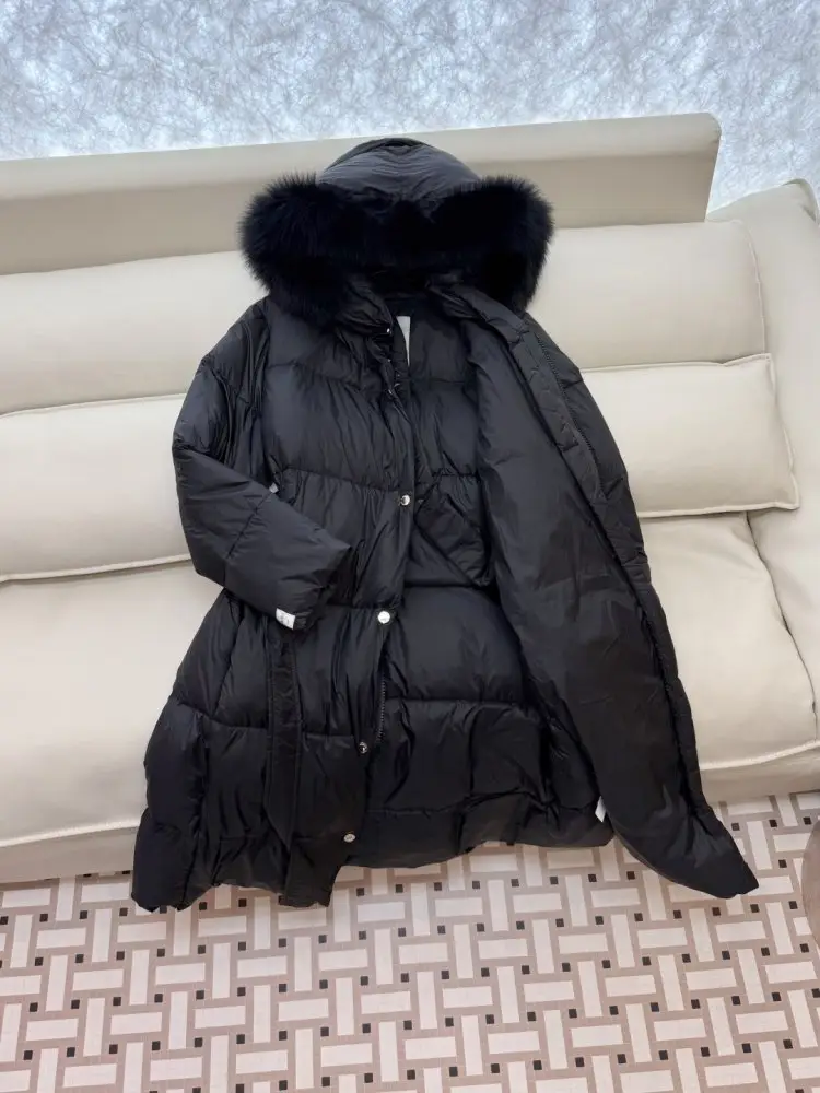 Max Mara Довга куртка пуховик з коміром з лисячого хутра — Фото 4