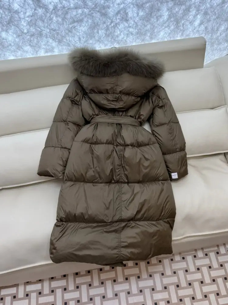 Max Mara Довга куртка пуховик з коміром з лисячого хутра — Фото 5
