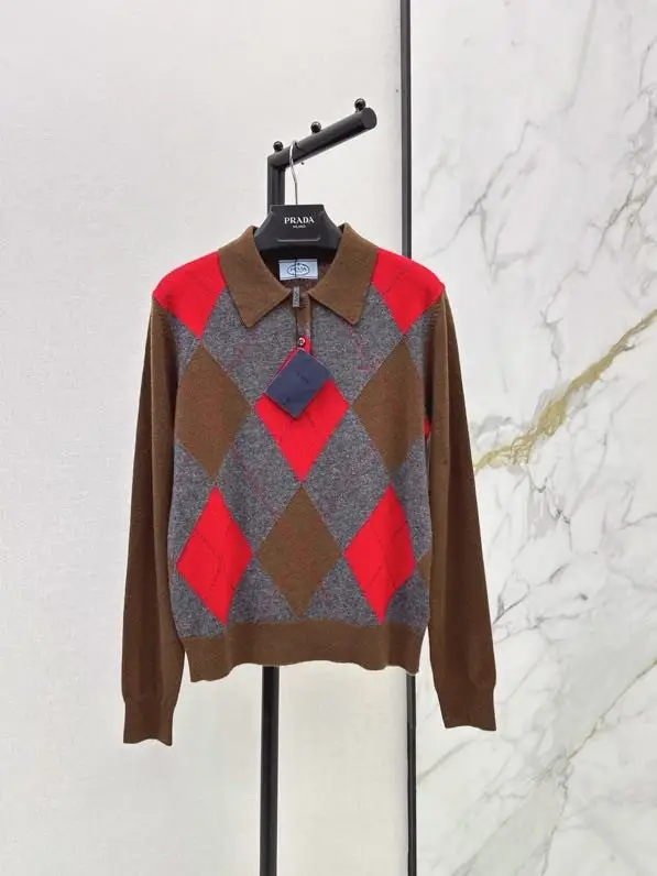 Prada — Diamond cashmere pullover-polo from collar