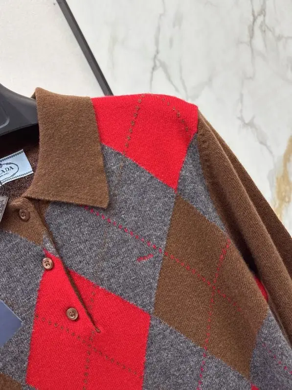 Prada Ромбоподібний кашеміру светр-поло з коміром — Фото 2