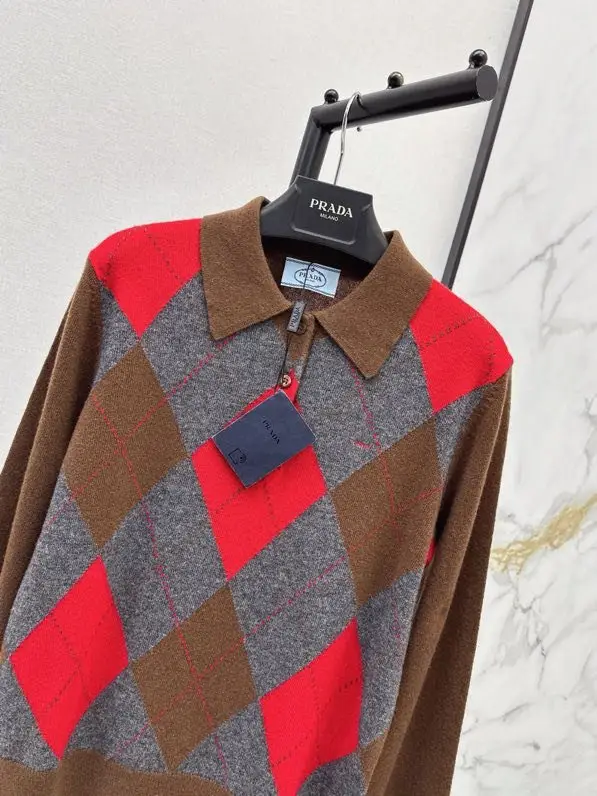 Prada Ромбоподібний кашеміру светр-поло з коміром — Фото 3