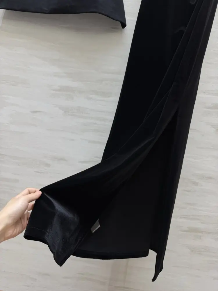 Saint Laurent Черное бархатное платье-комбинация — Фото 5