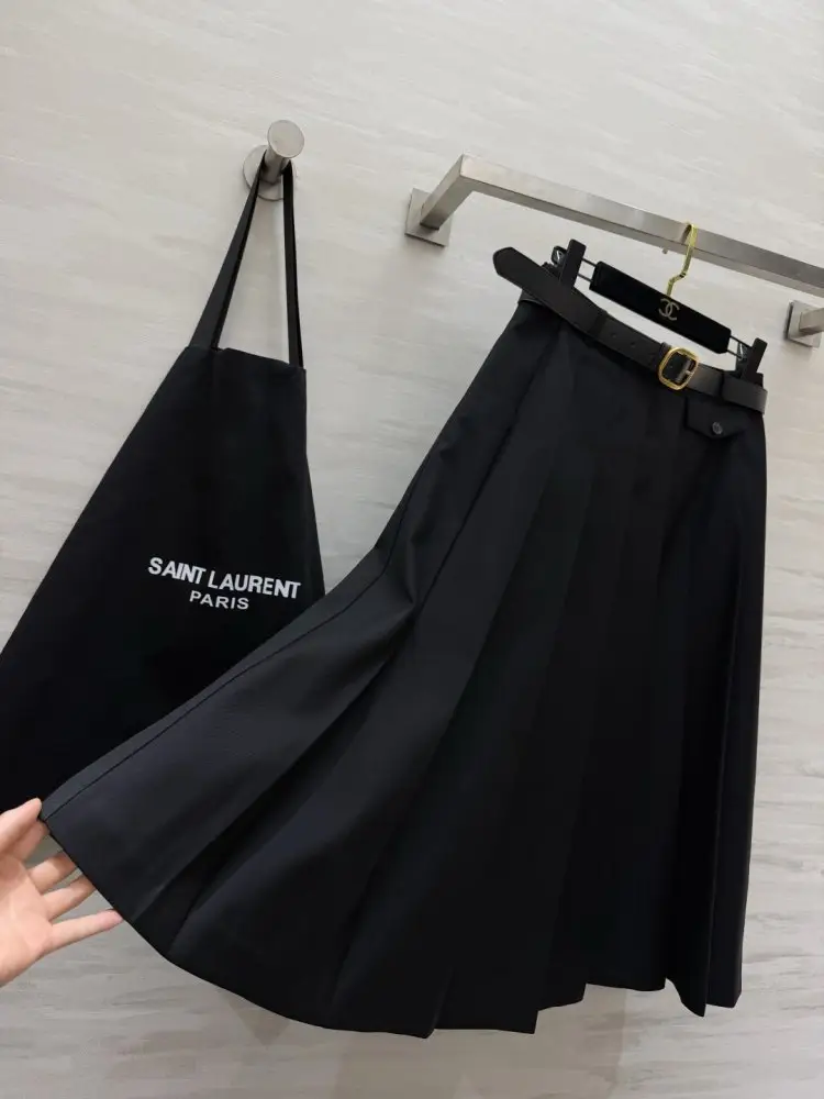 Saint Laurent Классическая плиссированная юбка миди — Фото 3