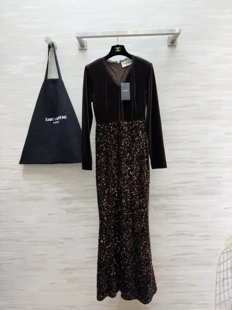 Saint Laurent — Плаття, Сукня-максі з оксамиту