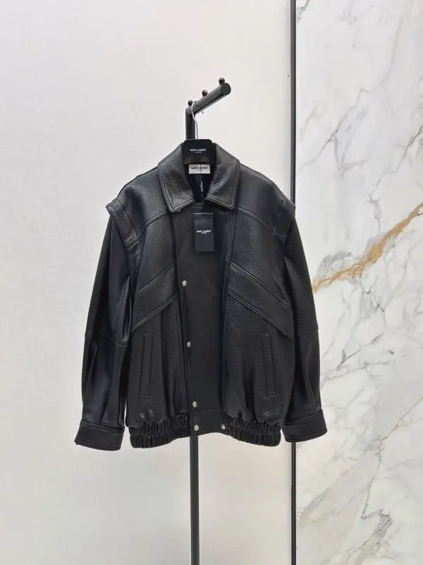 Saint Laurent Куртка бомбер шкіряна жіноча — Фото 2