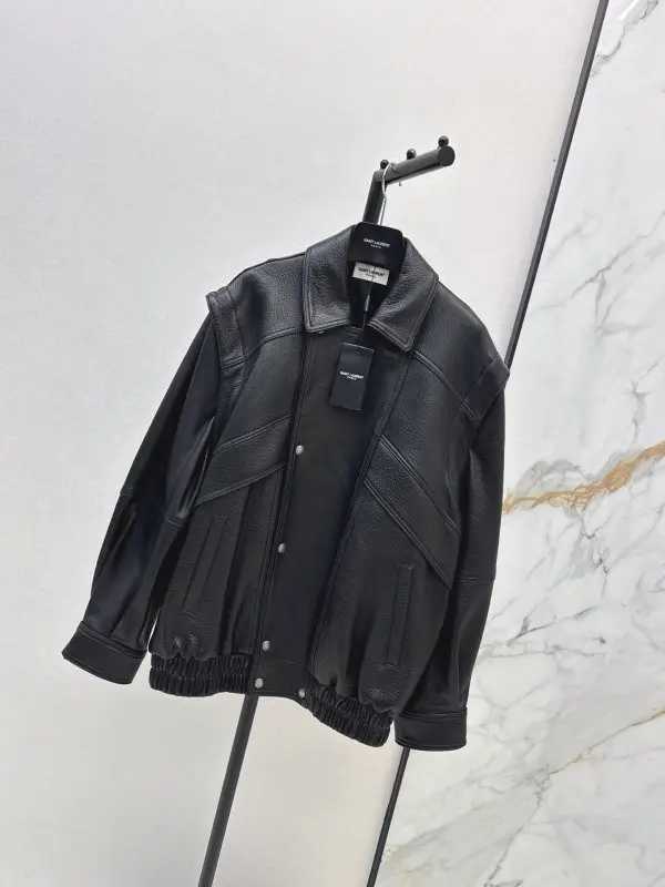 Saint Laurent Куртка бомбер шкіряна жіноча — Фото 3
