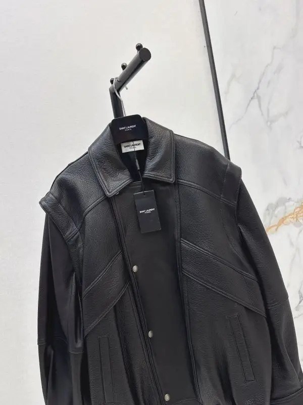Saint Laurent Куртка бомбер шкіряна жіноча — Фото 4
