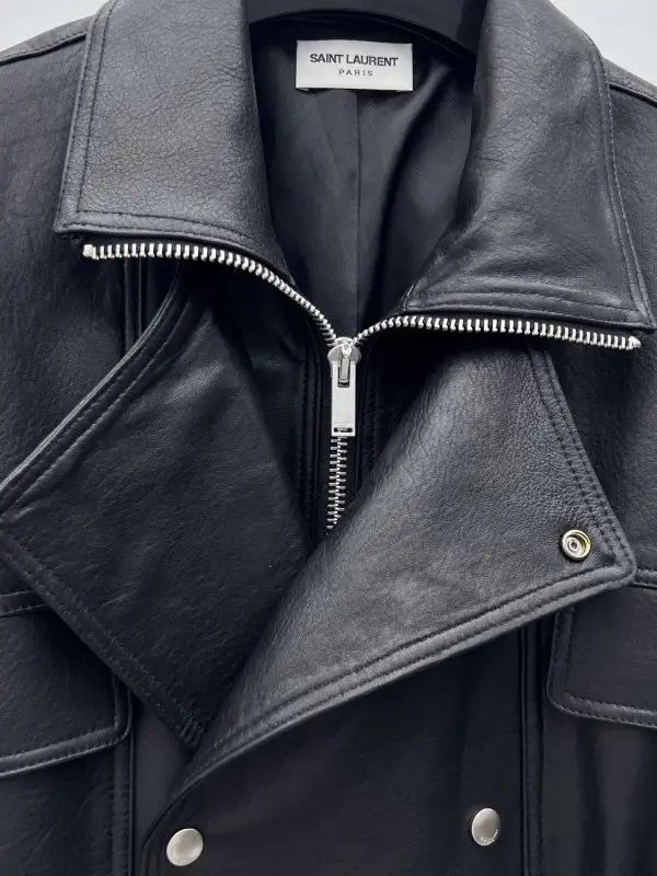 Saint Laurent Куртка шкіряна жіноча з лацканами — Фото 3