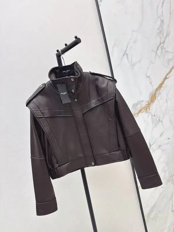 Saint Laurent Кожаная куртка-бомбер с коротким воротником-стойкой — Фото 3