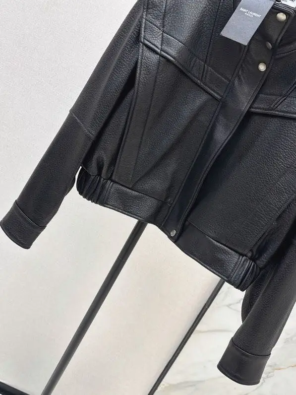 Saint Laurent Кожаная куртка-бомбер с коротким воротником-стойкой — Фото 3