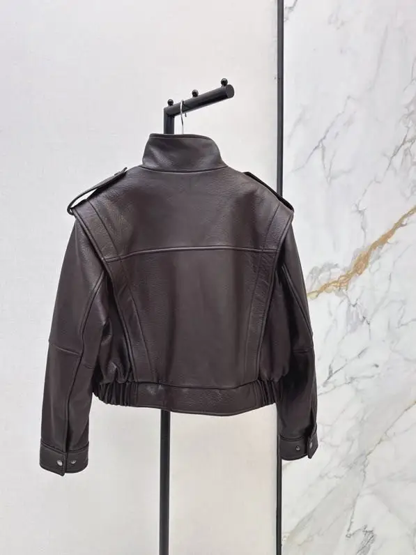Saint Laurent Кожаная куртка-бомбер с коротким воротником-стойкой — Фото 5