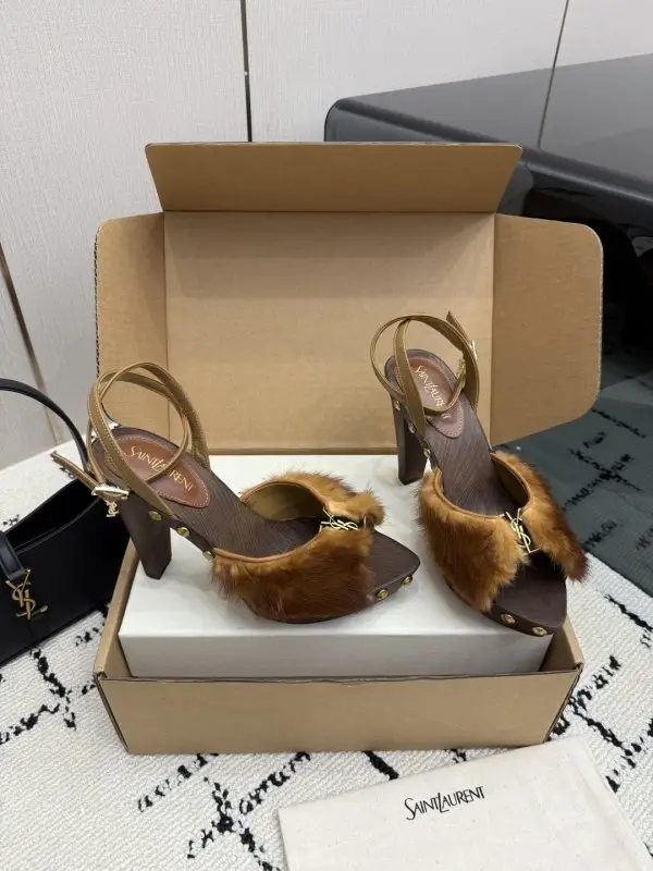 Saint Laurent — Sandals on high heel from fox fur