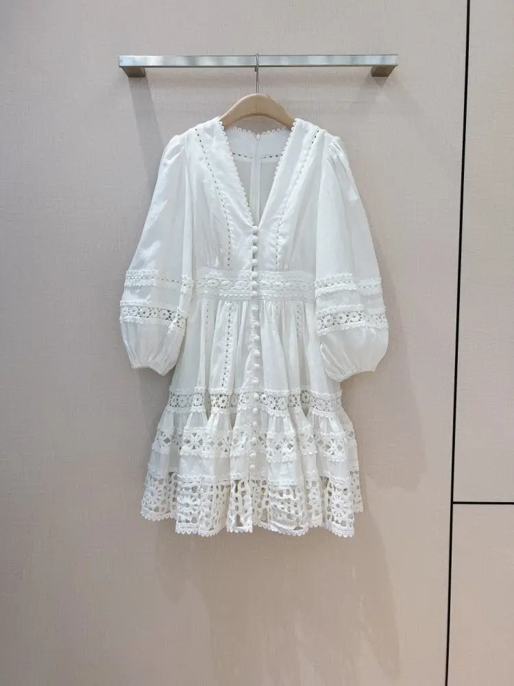 Zimmermann — Белоснежное мини платье в стиле пэчворк
